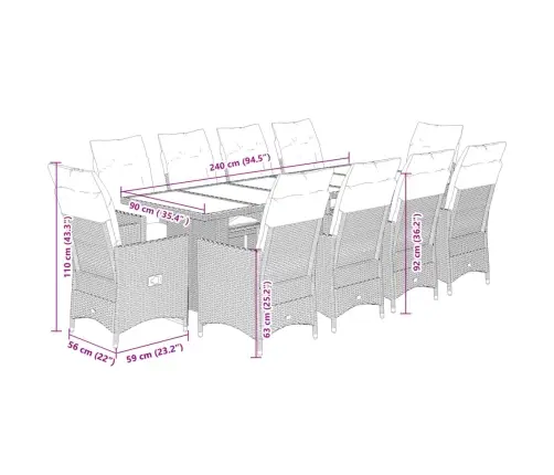 11-Daļīgs Bistro Mēbeļu Komplekts, Matrači, Pelēks Pe Vidaxl