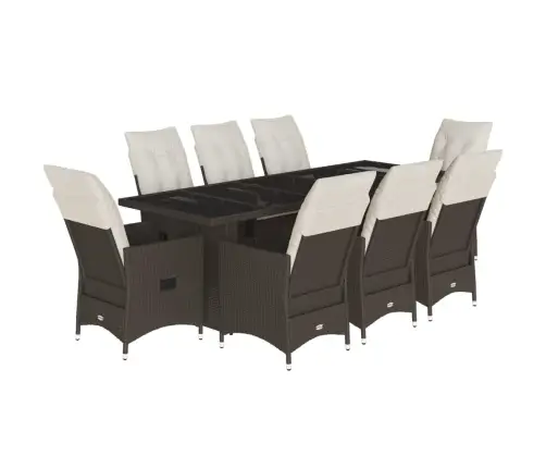 9-Daļīgs Bistro Mēbeļu Komplekts, Matrači, Brūna Pe Rotangpalma Vidaxl