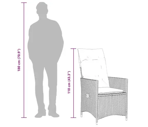 9-Daļīgs Bistro Mēbeļu Komplekts, Matrači, Brūna Pe Rotangpalma Vidaxl