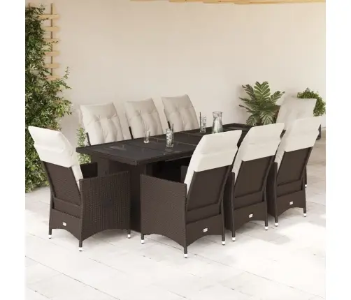 9-Daļīgs Bistro Mēbeļu Komplekts, Matrači, Brūna Pe Rotangpalma Vidaxl