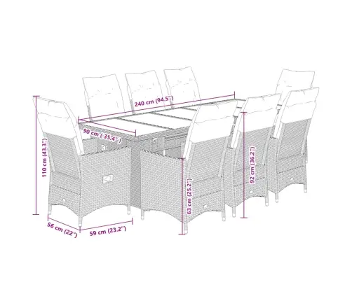 9-Daļīgs Bistro Mēbeļu Komplekts, Matrači, Bēša Pe Rotangpalma Vidaxl