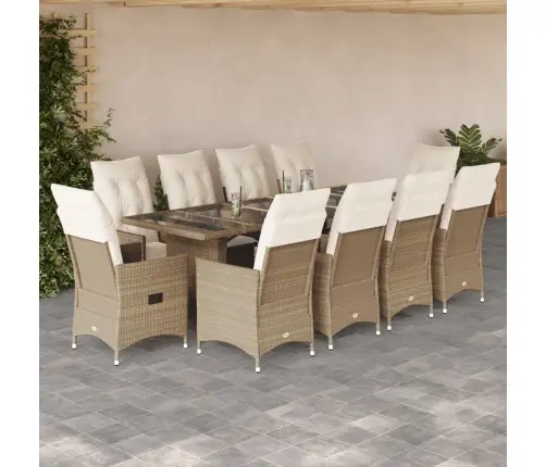 11Daļīgs Bistro Mēbeļu Komplekts, Matrači, Bēša Pe Rotangpalma Vidaxl