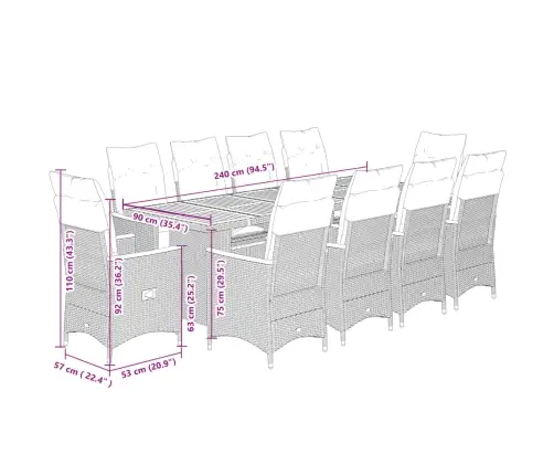 11-Osaline Aia Bistrookomplekt Patjadega, Must, Polürotang