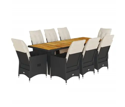 9-Daļīgs Bistro Mēbeļu Komplekts, Matrači, Melna Pe Rotangpalma Vidaxl