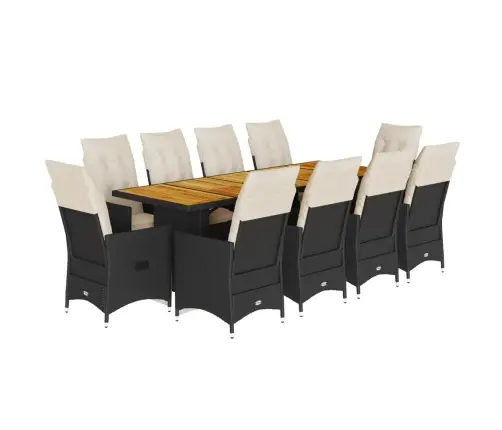 11Daļīgs Bistro Mēbeļu Komplekts, Matrači, Melna Pe Rotangpalma Vidaxl