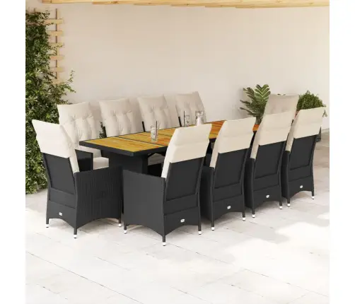 11Daļīgs Bistro Mēbeļu Komplekts, Matrači, Melna Pe Rotangpalma Vidaxl