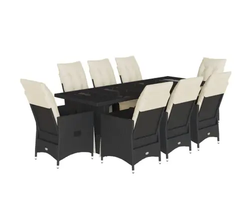 Bistro Komplektas Su Pagalvėlėmis, 9 Dalių, Juodas, Poliratanas