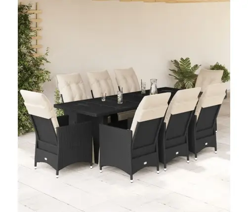 Bistro Komplektas Su Pagalvėlėmis, 9 Dalių, Juodas, Poliratanas