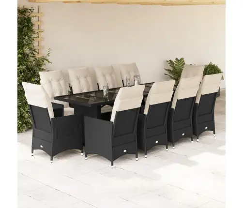 11Daļīgs Bistro Mēbeļu Komplekts, Matrači, Melna Pe Rotangpalma Vidaxl