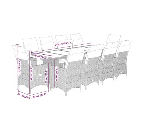 11-Osaline Aia Bistrookomplekt Patjadega, Pruun, Polürotang
