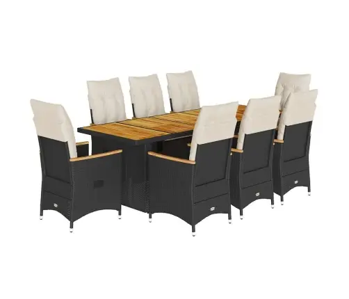 9-Daļīgs Bistro Mēbeļu Komplekts, Matrači, Melna Pe Rotangpalma Vidaxl