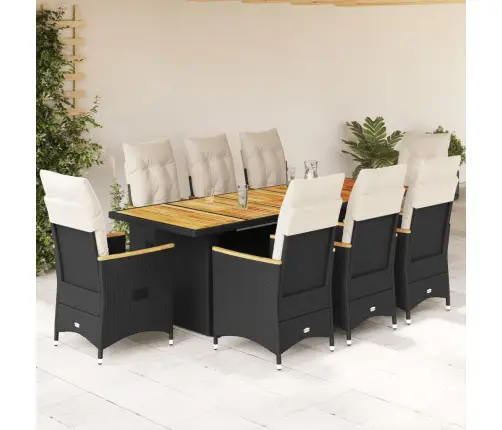 9-Daļīgs Bistro Mēbeļu Komplekts, Matrači, Melna Pe Rotangpalma Vidaxl