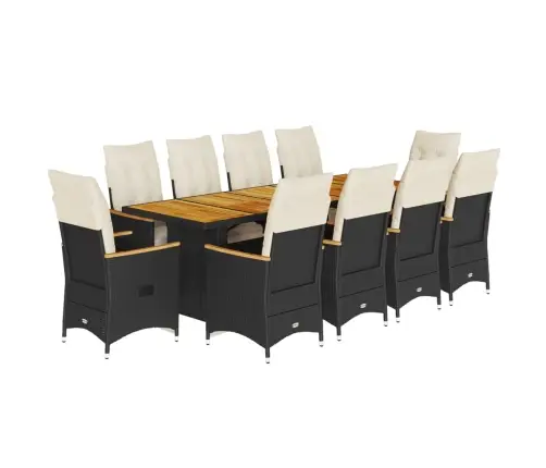 Bistro Komplektas Su Pagalvėmis, 11 Dalių, Juodas, Poliratanas