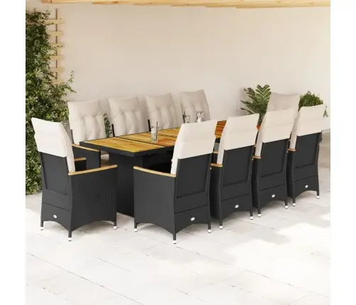 Bistro Komplektas Su Pagalvėmis, 11 Dalių, Juodas, Poliratanas