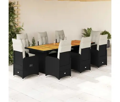 9-Daļīgs Bistro Mēbeļu Komplekts, Matrači, Melna Pe Rotangpalma Vidaxl