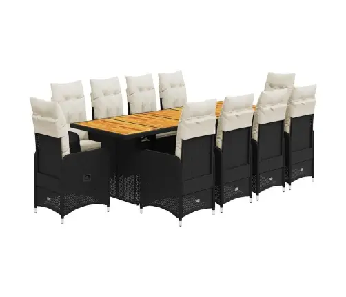 11Daļīgs Bistro Mēbeļu Komplekts, Matrači, Melna Pe Rotangpalma Vidaxl