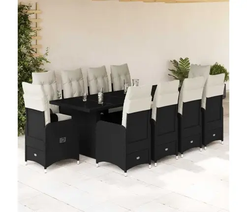 11Daļīgs Bistro Mēbeļu Komplekts, Matrači, Melna Pe Rotangpalma Vidaxl
