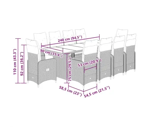 11-Osaline Aia Bistrookomplekt Patjadega, Must, Polürotang