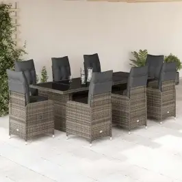 Bistro Komplektas Su Pagalvėlėmis, 9 Dalių, Pilkas, Poliratanas