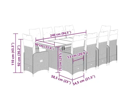 11-Daļīgs Bistro Mēbeļu Komplekts, Matrači, Pelēks Pe Vidaxl
