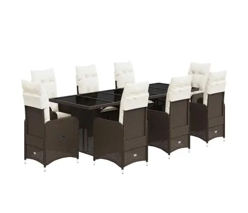 9-Daļīgs Bistro Mēbeļu Komplekts, Matrači, Brūna Pe Rotangpalma Vidaxl