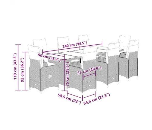 9-Daļīgs Bistro Mēbeļu Komplekts, Matrači, Brūna Pe Rotangpalma Vidaxl