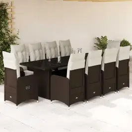 11Daļīgs Bistro Mēbeļu Komplekts, Matrači, Brūna Pe Rotangpalma Vidaxl