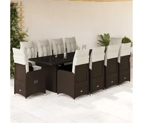 Bistro Komplektas Su Pagalvėlėmis, 11 Dalių, Rudas, Poliratanas