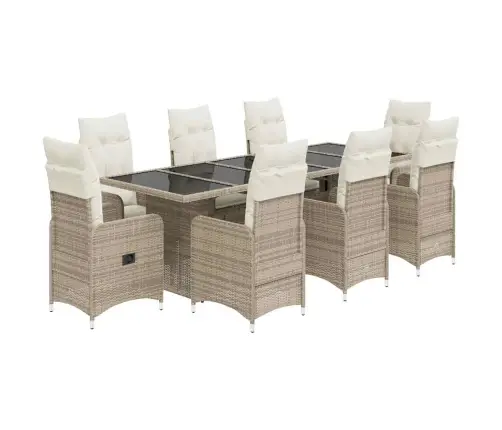 9-Daļīgs Bistro Mēbeļu Komplekts, Matrači, Bēša Pe Rotangpalma Vidaxl