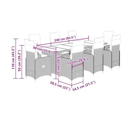 9-Daļīgs Bistro Mēbeļu Komplekts, Matrači, Bēša Pe Rotangpalma Vidaxl