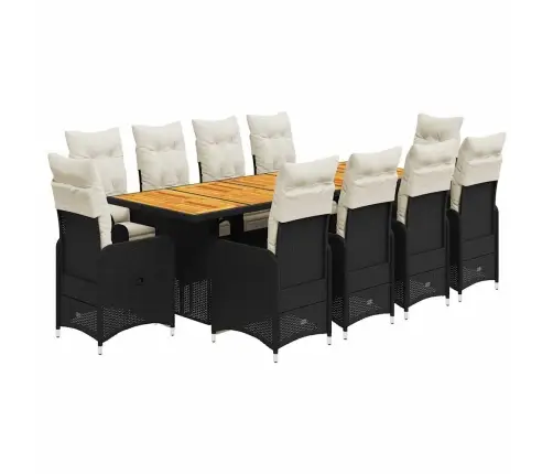 11Daļīgs Bistro Mēbeļu Komplekts, Matrači, Melna Pe Rotangpalma Vidaxl