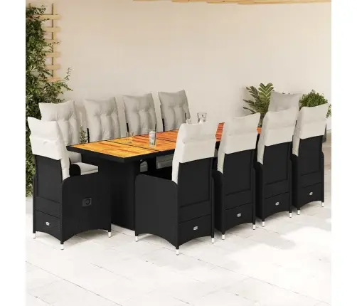 11Daļīgs Bistro Mēbeļu Komplekts, Matrači, Melna Pe Rotangpalma Vidaxl