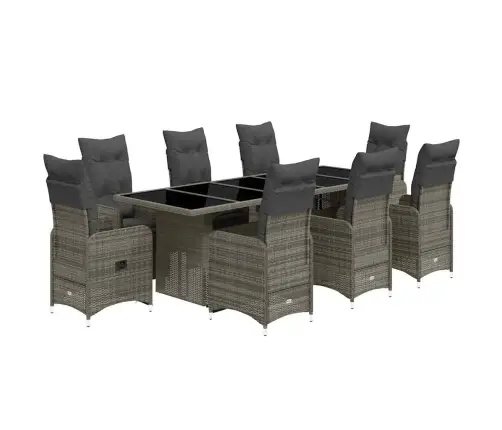 9-Daļīgs Bistro Mēbeļu Komplekts, Matrači, Pelēks Pe Vidaxl