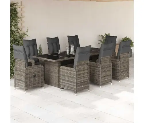 9-Daļīgs Bistro Mēbeļu Komplekts, Matrači, Pelēks Pe Vidaxl