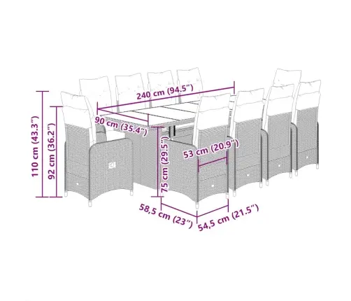 11-Daļīgs Bistro Mēbeļu Komplekts, Matrači, Pelēks Pe Vidaxl