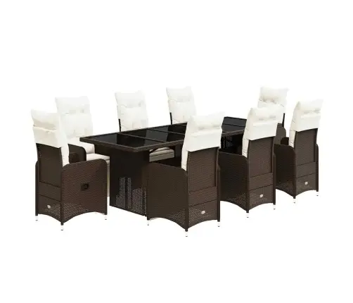 Bistro Komplektas Su Pagalvėlėmis, 9 Dalių, Rudas, Poliratanas