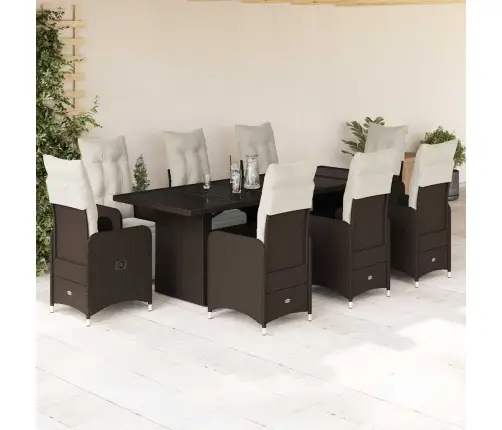 Bistro Komplektas Su Pagalvėlėmis, 9 Dalių, Rudas, Poliratanas