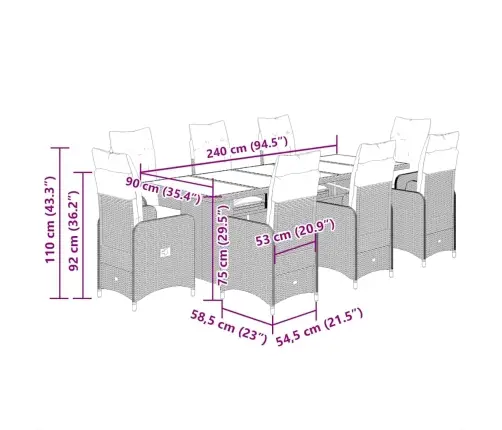 9-Daļīgs Bistro Mēbeļu Komplekts, Matrači, Bēša Pe Rotangpalma Vidaxl