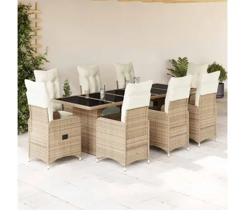9-Daļīgs Bistro Mēbeļu Komplekts, Matrači, Bēša Pe Rotangpalma Vidaxl