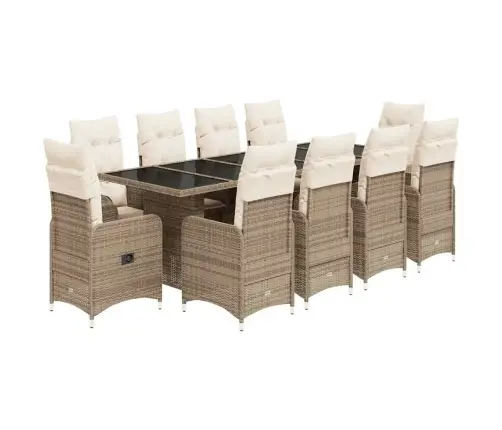 Bistro Komplektas Su Pagalvėmis, 11 Dalių, Smėlio, Poliratanas