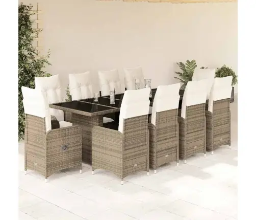 Bistro Komplektas Su Pagalvėmis, 11 Dalių, Smėlio, Poliratanas