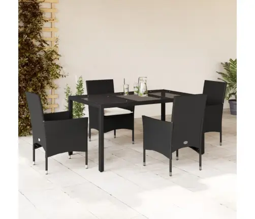 5-Osaline Aiamööbli Komplekt Patjadega, Must, Polürotang/Klaas