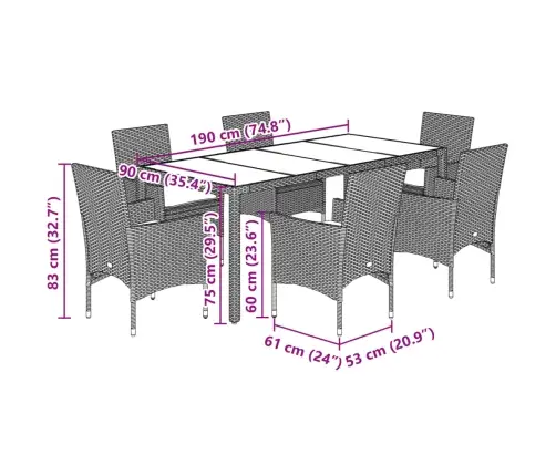 7-Daļīgs Dārza Mēbeļu Komplekts, Matrači, Melna Pe Rotangpalma Vidaxl