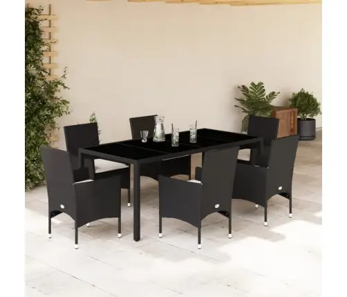 7-Daļīgs Dārza Mēbeļu Komplekts, Matrači, Melna Pe Rotangpalma Vidaxl