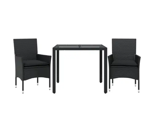 3-Osaline Aiamööbli Komplekt Patjadega, Must, Polürotang/Klaas