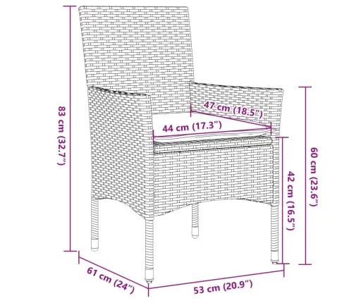 3-Osaline Aiamööbli Komplekt Patjadega, Must, Polürotang/Klaas