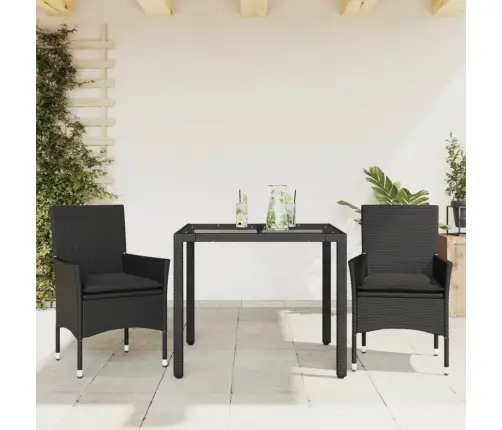 3-Osaline Aiamööbli Komplekt Patjadega, Must, Polürotang/Klaas
