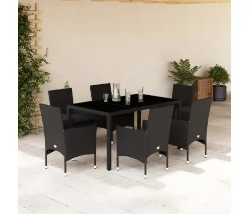 7-Daļīgs Dārza Mēbeļu Komplekts, Matrači, Melna Pe Rotangpalma Vidaxl