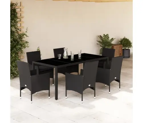 7-Daļīgs Dārza Mēbeļu Komplekts, Matrači, Melna Pe Rotangpalma Vidaxl