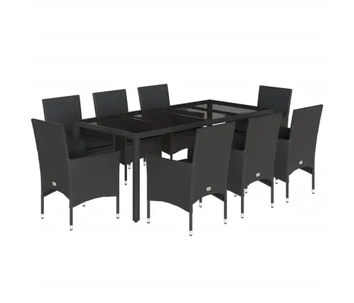 9-Osaline Aiamööbli Komplekt Patjadega, Must, Polürotang/Klaas